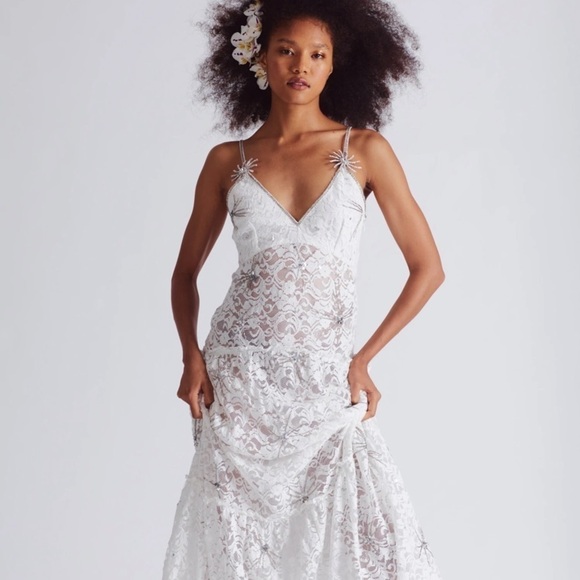 loveshackfancy white lace crystal sage burst embellished gown size 6 nwot - Picture 3 of 13